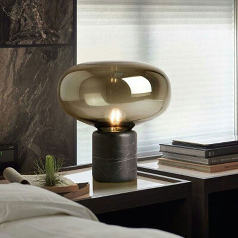 Smith Postmodern Marble Table Lamp by Elayne Lights - Elegant and Sophisticated Marble Lamp with Stained Glass Shade - European Style, Touch On/Off Switch, 31-40W Wattage Range, 2-Year Warranty - Dark Gray Iron Body with Black Frame - Perfect Addition to Bedrooms, Living Rooms, and Offices.